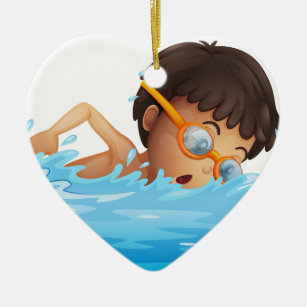 Eine junge Jungenschwimmen mit gelbe Schutzbrillen Keramikornament