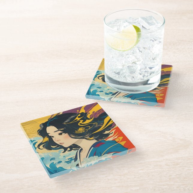 Eine junge vietnamesische Frau Glasuntersetzer (Schrägansicht)