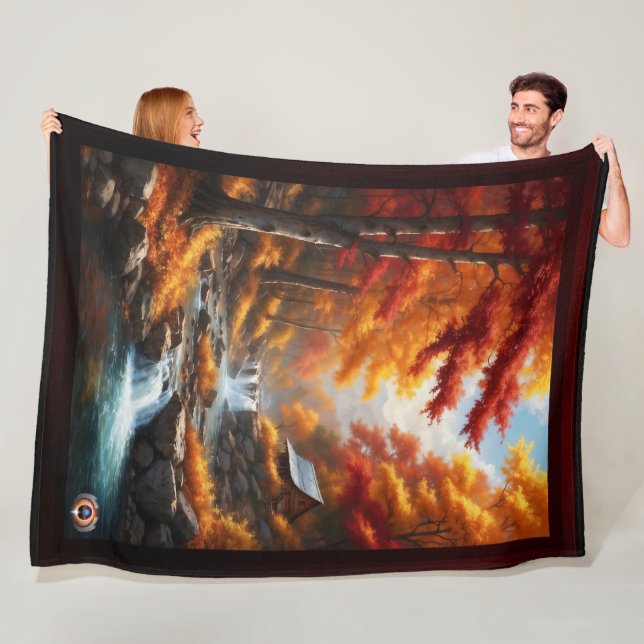 Eine Kabine im Herbst Holz AI Konzept Kunst von Xz Fleecedecke (Beispiel)