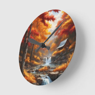 Eine Kabine im Herbst Holz AI Konzept Kunst von Xz Runde Wanduhr
