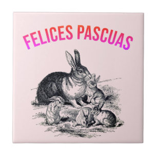 Eine Kaninchenfamilie - Felices Pascuas Fliese