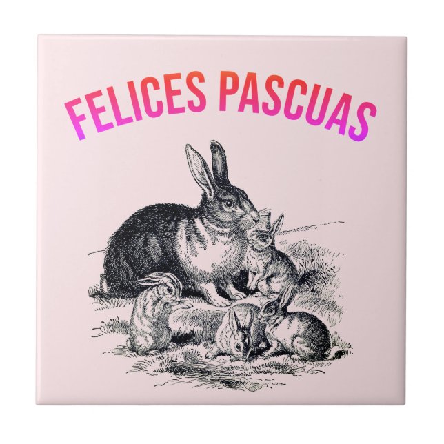 Eine Kaninchenfamilie - Felices Pascuas Fliese (Vorderseite)
