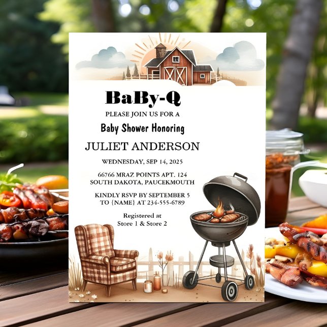 Eine Karierte Babyq Fun Food Steak Beef Grillen Ba Einladung (Von Creator hochgeladen)