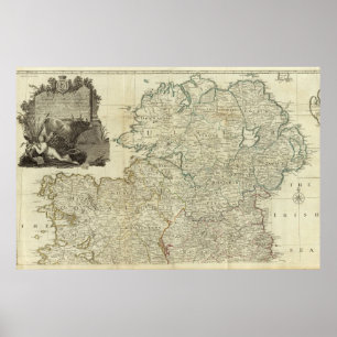 Eine Karte des Königreiches Irlandnordabschnitts Poster