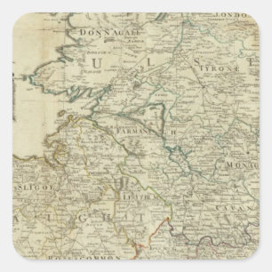 Eine Karte des Königreiches Irlandnordabschnitts Quadratischer Aufkleber