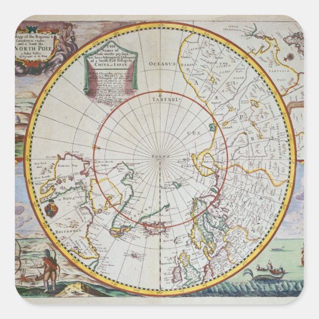 Eine Karte des Nordpols Quadratischer Aufkleber (Vorderseite)