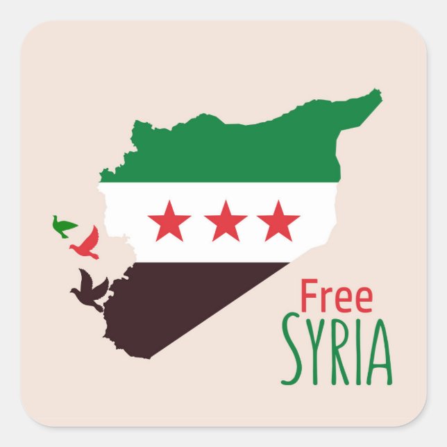 Eine Karte Syriens mit der "Revolution Flag" Quadratischer Aufkleber (Vorderseite)