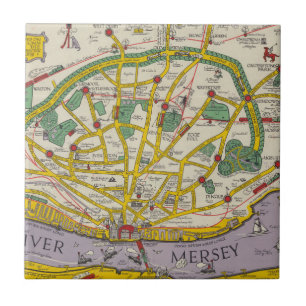 Eine Karte von Merseyside, Liverpool Fliese