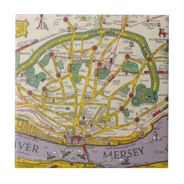 Eine Karte von Merseyside, Liverpool Fliese (Vorderseite)
