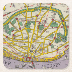 Eine Karte von Merseyside, Liverpool Rechteckiger Pappuntersetzer