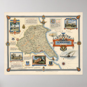 Eine Karte von Yorkshire: Ostreiten Poster
