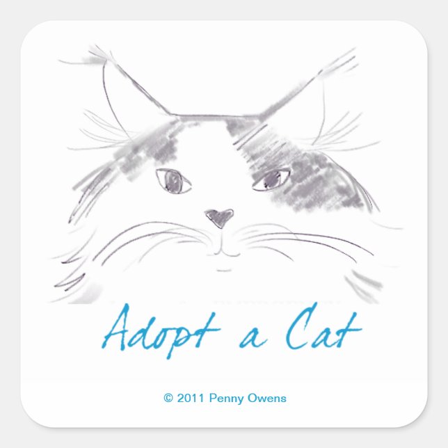 Eine Katze adoptiert Quadratischer Aufkleber (Vorderseite)