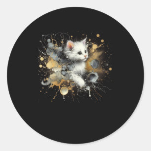 Eine Katze auf dem schwarzen Nachtkleber Runder Aufkleber