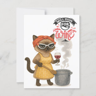 Eine Katze aus der Siamese trinkt Wein Postkarte
