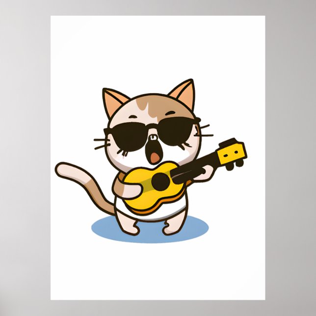 Eine Katze, die Brille trägt und die Ukulele spiel Poster (Vorne)