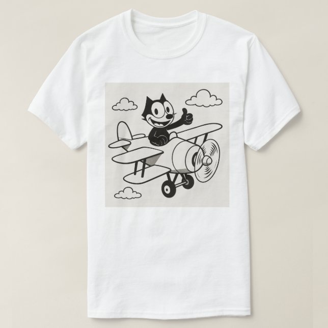 Eine Katze, die ein Flugzeug fliegt T-Shirt (Design vorne)