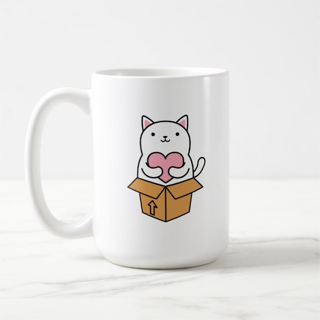 Eine Katze, die ein Herz trägt. Kaffeetasse (Links)