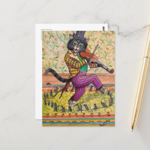 Eine Katze, die eine Fiddle von Louis Wain spielt Postkarte
