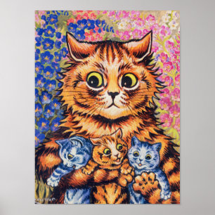 Eine Katze mit ihren Kätzchen von Louis Wain Poster