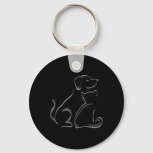 Eine Katze und ein Hund Silhouette Freundschaft Schlüsselanhänger