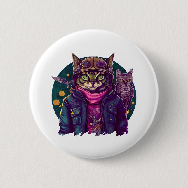 Eine Katze und eine Eule  Button (Vorderseite)