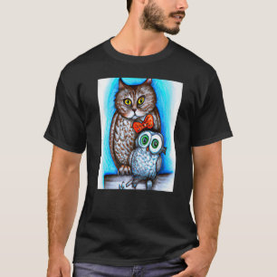 Eine Katze und eine Eule gemischt T-Shirt