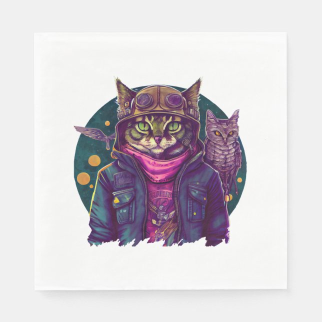Eine Katze und eine Eule  Serviette (Vorderseite)
