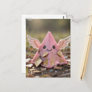Eine Kawaii fliegende rosa Pyramide Postkarte