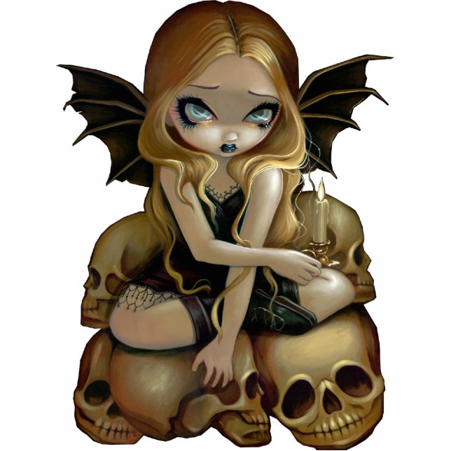 Eine Kerze in der dunkler Schädel feenhaften Freistehende Fotoskulptur (Vorne)