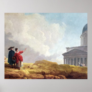 Eine Kirche angezeigt zu einem Reisenden in einem Poster