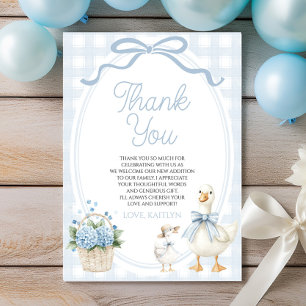 Eine kleine alberne Gans blaue Blumen-Baby-Party Dankeskarte