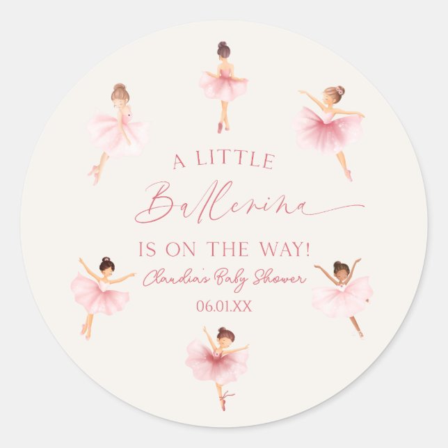 Eine kleine Ballerina Pink Ballett Babydusche Runder Aufkleber (Vorderseite)