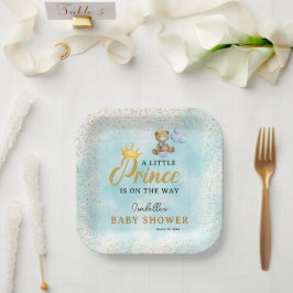 Eine kleine Bärenprince Blue & Gold Boy Baby Dusch Pappteller