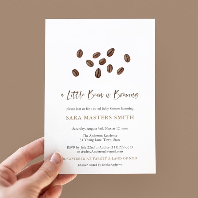 Eine kleine Bean braut eine moderne Kaffee-Babydus Einladung (Chic and simple gender neutral coffee beans theme baby shower invitation)