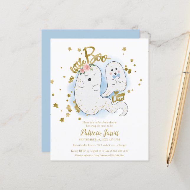 Eine kleine Boo Budget Baby Dusche Einladung (Vorderseite/Rückseite Beispiel)
