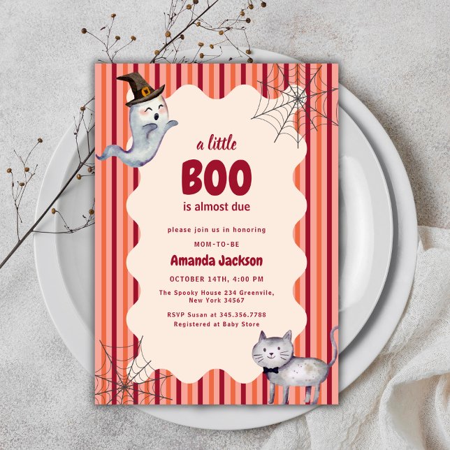 Eine kleine Boo Ghost Cat Herbst Babydusche Einladung (A Little Boo Ghost Cat Fall Autumn Baby Shower Invitation)