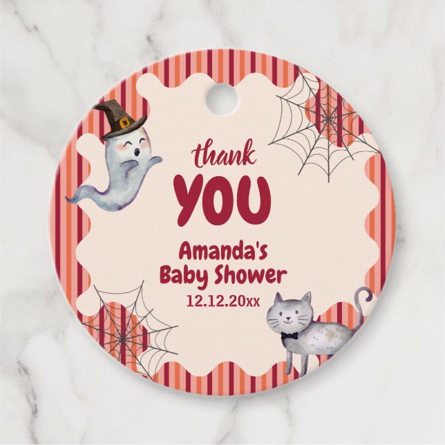 Eine kleine Boo Ghost Cat Herbst Babydusche Geschenkanhänger (Vorderseite)