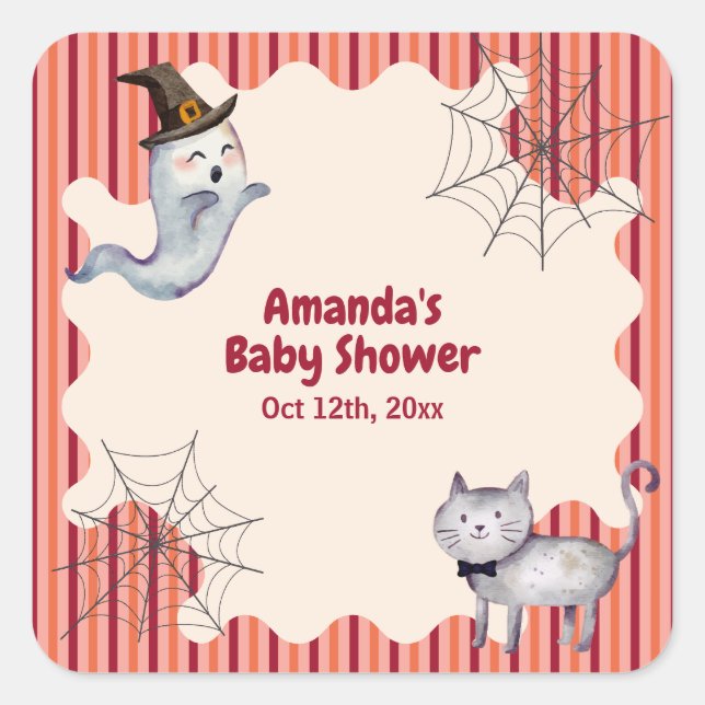 Eine kleine Boo Ghost Cat Herbst Babydusche Quadratischer Aufkleber (Vorderseite)