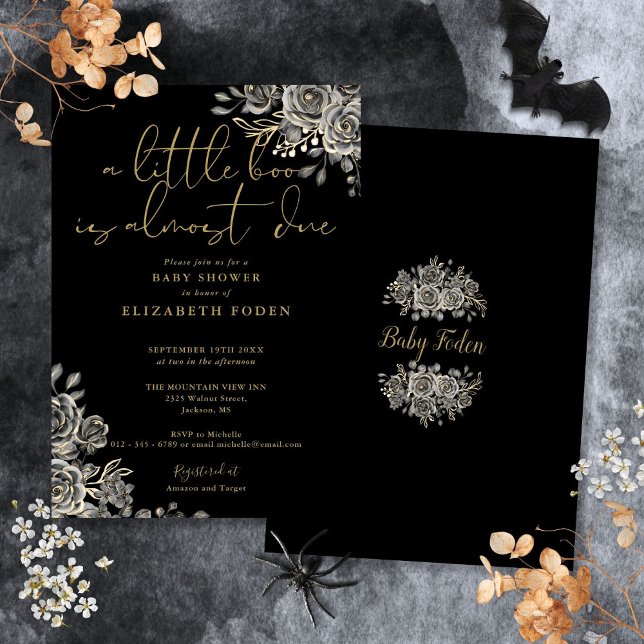 Eine kleine Boo Gothic Blumendusche Einladung (A Little Boo Gothic Floral Halloween Baby Shower Invitation)
