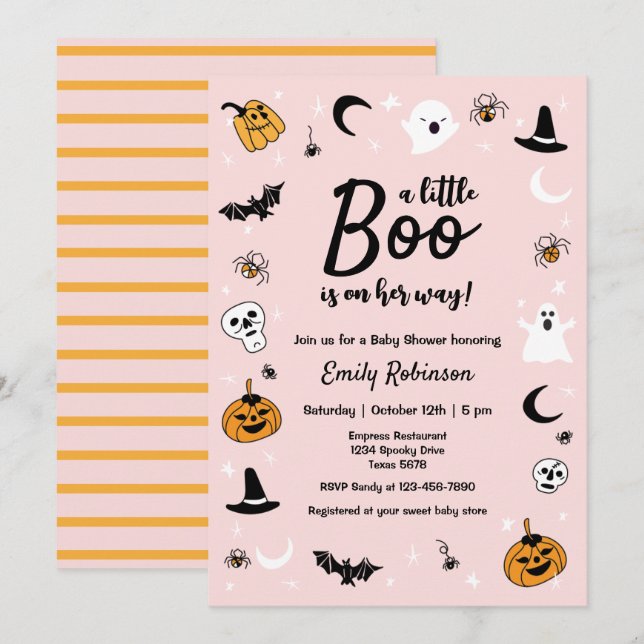 Eine kleine Boo Pink Halloween Kinderdusche Einladung (Vorne/Hinten)