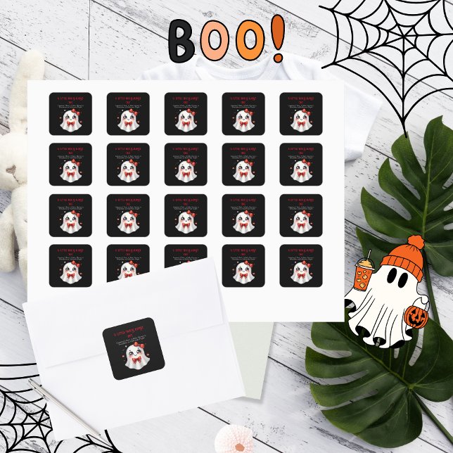 Eine kleine Booh Halloween-Kinderdusche Quadratischer Aufkleber (Cute Little Boo Halloween Stickers)