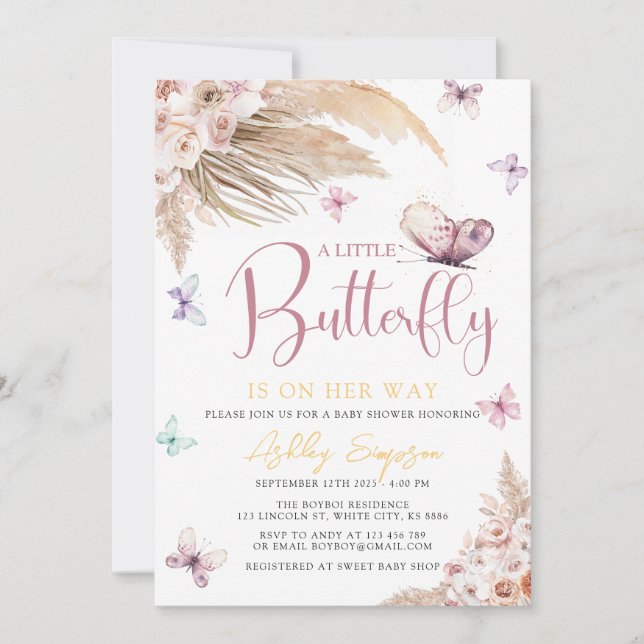 Eine kleine Butterfly-Baby-Dusche - Einladung (Vorderseite)