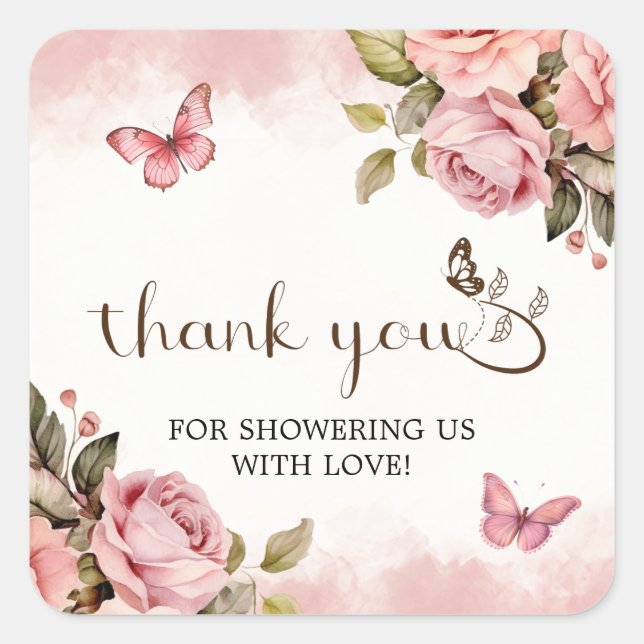 Eine kleine Butterfly-Babydusche Danke Quadratischer Aufkleber (Vorderseite)
