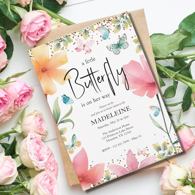 Eine kleine Butterfly-Glitzer-Blumendusche Einladung (Von Creator hochgeladen)
