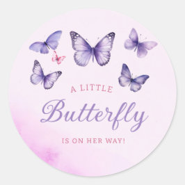 Eine kleine Butterfly-lila Girl-Baby-Dusche Runder Aufkleber
