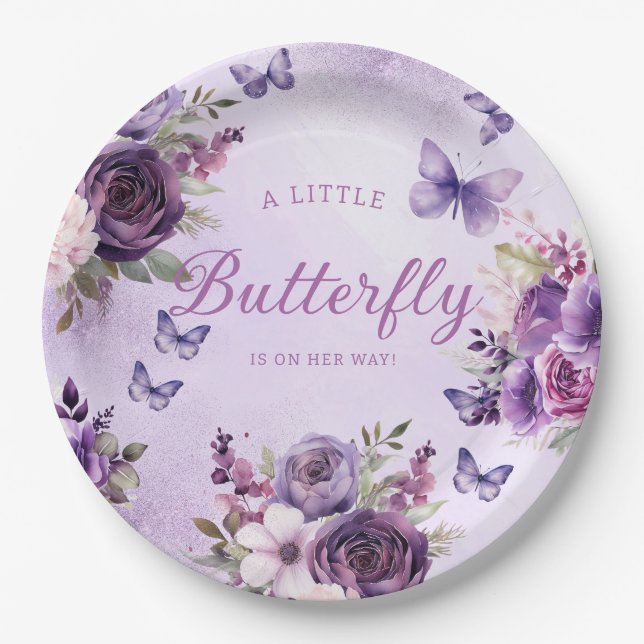 Eine kleine Butterfly lila Girl Dusche Pappteller (Vorderseite)