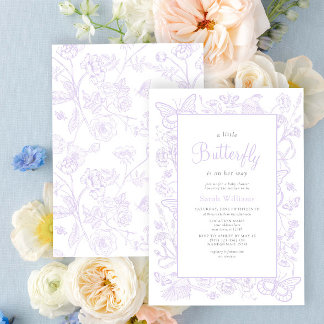 Eine kleine Butterfly Lilac Girl Vintag Baby Dusch Einladung