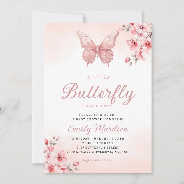 Eine kleine Butterfly niedlich Boho pink Girl Dusc Einladung (Vorderseite)