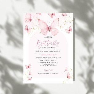 Eine kleine Butterfly Pink Gold Babyparty Einladung