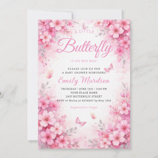 Eine kleine Butterfly Rosa Florale Mädchen Babypar Einladung